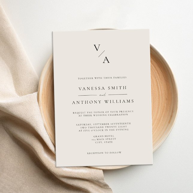 Convites Monograma Moderno Elegante Casamento Negro e de Ma (Criador carregado)