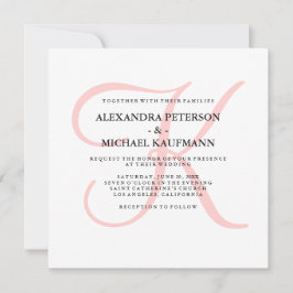 Convites Monograma Moderno Elegante em Casamento Rosa