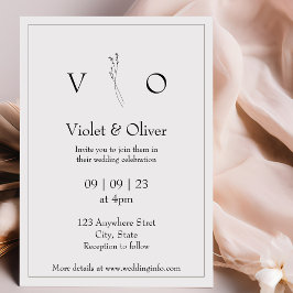 Convites Monograma Moderno Minimalista Casamento Preto e Br