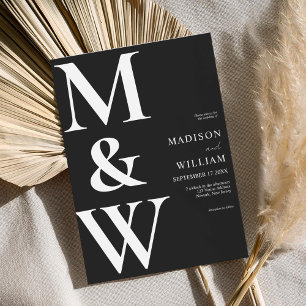 Convites Monograma Moderno Simples Casamento Preto e Branco