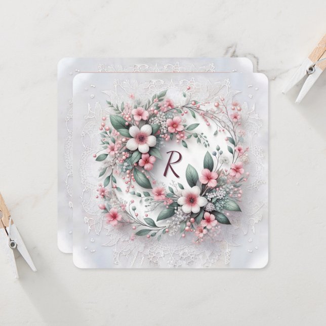 Convites Monograma Na Verruagem Floral De Casamento Elegant (Frente/Verso In Situ)