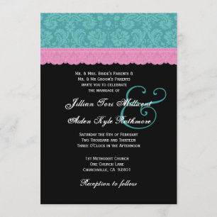 Convites Monograma P524 de Casamento de Azar e Azul-Rosa
