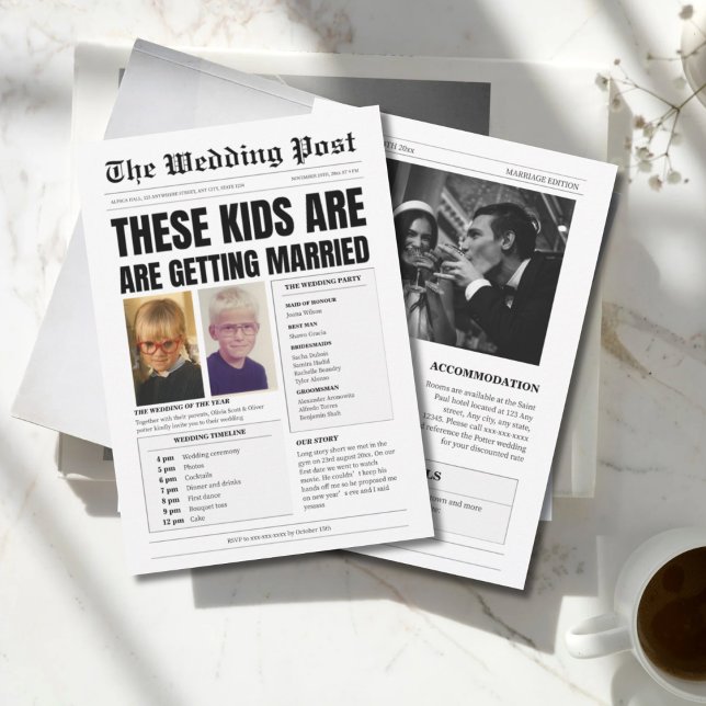 Convites Monograma personalizado, casamento de jornal engra (Criador carregado)