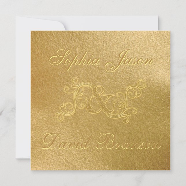 Convites Monograma Personalizado de Casamento Dourado 3D Fo (Frente)