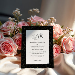 Convites Monograma Personalizado de Casamento Glitter Ouro