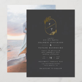 Convites Monograma Preto e Dourado | Foto de Casamento Mini