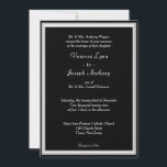 Convites Monograma Preto Formal<br><div class="desc">Tema de casamento formal com fundo preto esboçado em padrão geométrico de prata e branco. Os Nomes das Noivas e do Groom estão em um script branco. Personalize o lado de trás com Monograma em um elegante roteiro de cor prateada acima da palavra Amor escrito em texto de casamento branco....</div>