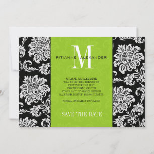 Convites Monograma Preto Verde Damasko Casamento Salve A Da
