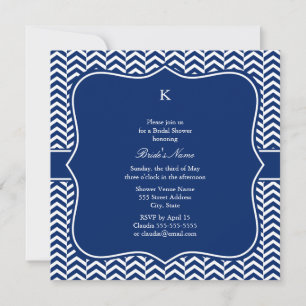 Convites Monograma Real Azul Chevron Bridal
