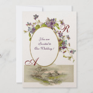 Convites MONOGRAMA ROMÂNTICA /VIOLETAS,roxo verde,champanhe