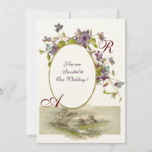 Convites MONOGRAMA ROMÂNTICA /VIOLETAS,roxo verde,creme
