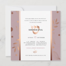 Convites Monograma Rosa Dourado Bat Mitzvah - Hebraico SHIN