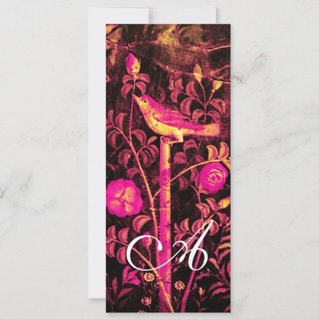 Convites MONOGRAMA ROSAS E ROUXINOL, Vermelho Preto Champan (Frente)