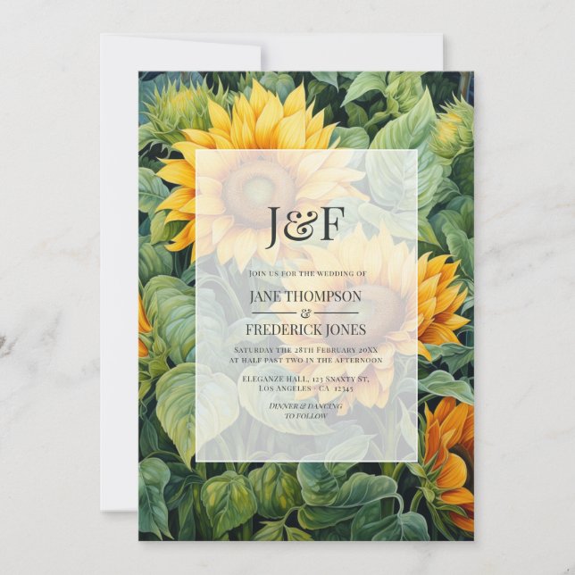 Convites Monograma Rustic Green & Sunflower Wedding (Frente)