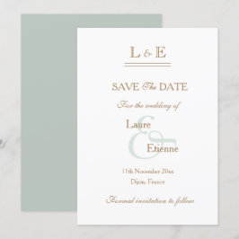 Convites Monograma Salva Data Ampersand Dourado Sage Branco