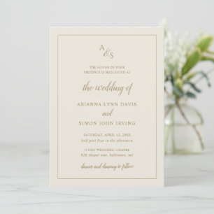 Convites Monograma Simples Casamento Dourado de marfim