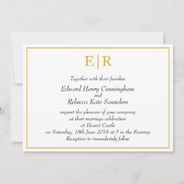 Convites Monograma Simples Casamento Dourado Elegante
