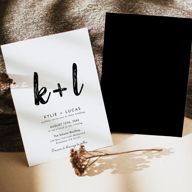 Convites Monograma Simples Casamento Preto e Branco (Criador carregado)