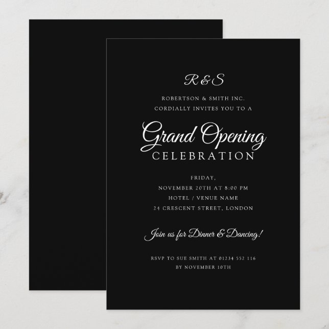 Convites Monograma Simples de Abertura Geral Corporativa Pr (Frente/Verso)