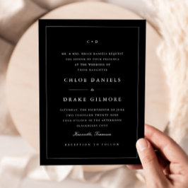 Convites Monograma Simples de Casamento Preto e Branco