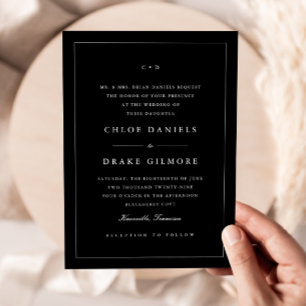 Convites Monograma Simples de Casamento Preto e Branco