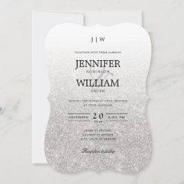 Convites Monograma Simples de Silver Glitter Casado Elegant