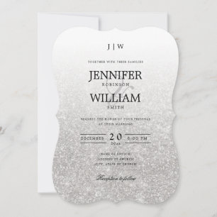 Convites Monograma Simples de Silver Glitter Casado Elegant