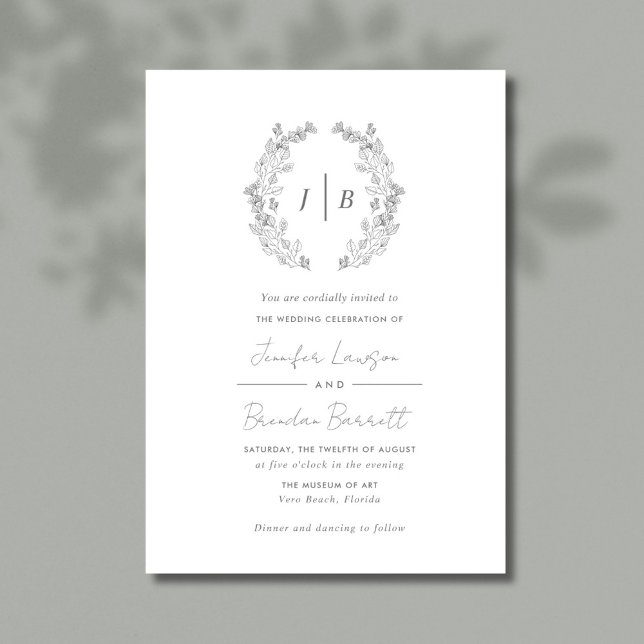 Convites Monograma Simples e Elegante de Casamento (Elegant Simple Gray Wedding Invitation)