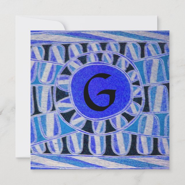 Convites MONOGRAMA SOLAR, azul brilhante turquesa preto bra (Frente)