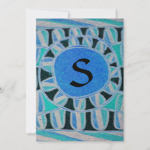 Convites MONOGRAMA SOLAR, azul-dourado, branco preto