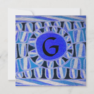 Convites MONOGRAMA SOLAR, branco azul brilhante turquase pr