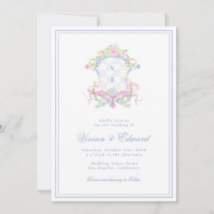 Convites Monograma Swan Crest Azul Costeiro Casamento