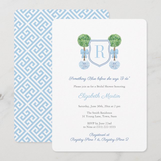 Convites Monograma - Um Chá de panela Azul (Frente/Verso)