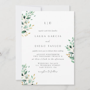 Convites Monograma Vegetação  Elegante Casamento