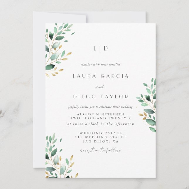 Convites Monograma Vegetação  Elegante Casamento (Frente)
