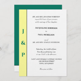 Convites Monograma verde-amarelo tropical minimalista