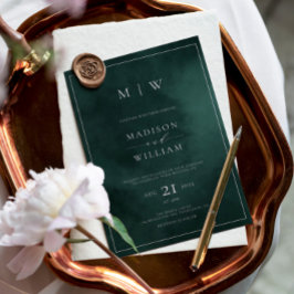 Convites Monograma Verde Esmeralda e Casamento Elegante de