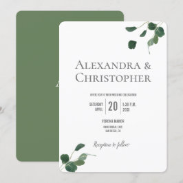 Convites Monograma Verde Moderno Eucalipto deixa botânico