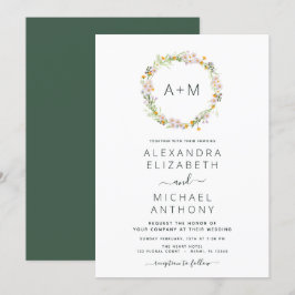 Convites Monograma Wildflower Emerald Green Wedding