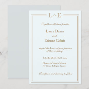 Convites Monogramas azul-claro cinza casamento moderno