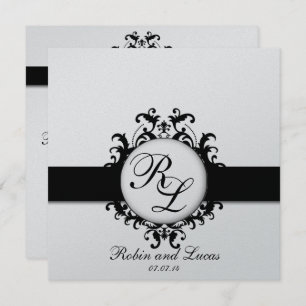 Convites Monogramas chiques do damasco que Wedding o branco