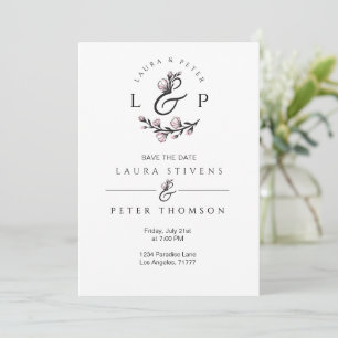 Convites Monogramas de casamento com e comercial floral 