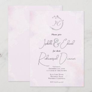 Convites Monogramas de Pássaros do Amor Cinza Aquarela Rosa