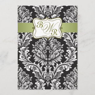 Convites Monogramas do preto do damasco, os brancos e os