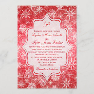 Convites Monogramas Flocos de neve vermelhos e brancos Conv