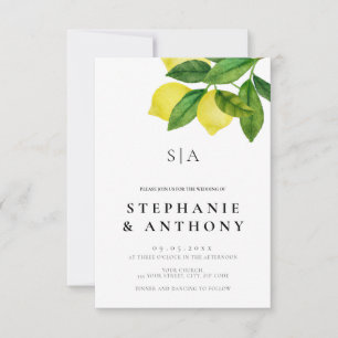 Convites Monogramas Galho de Limão Folhagens Casamento