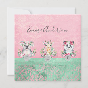 Convites Monogramas, meninas, boho, animais selvagens Bonit