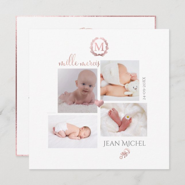 Convites Monogramme de tijolage en D'or Remerciement (Frente/Verso)