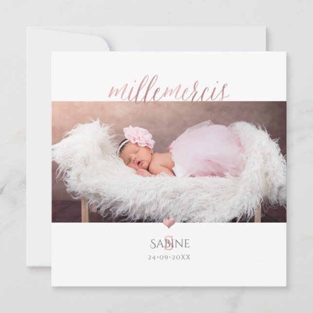 Convites Monogramme de tijolage en D'or Rosa Remercition (Frente)