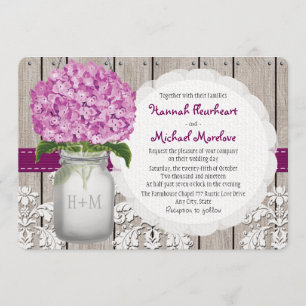 Convites Monogrammed Mason Jar Plum Hydrangea Casamento